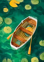 Serene Rowboat on Lily Pond