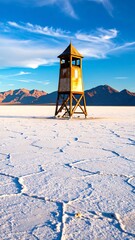 Lonely watchtower on a vast white plain