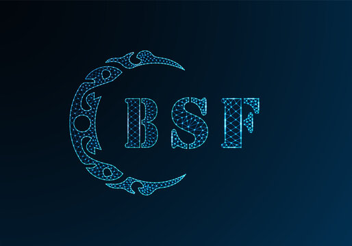 Low poly letter logo BSF design. BSF letter logo low poly vector design on blue color gradient background. BSF logo low poly design