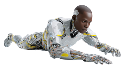 Cyborg Reaching: A detailed depiction of a cyborg, showcasing the fusion of human and technology. The cyborg is in a reaching posture, and the overall style is realistic.