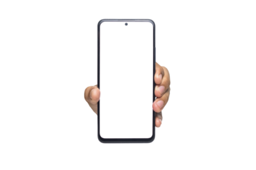 male hand holding smartphone with blank screen smartphone. isolated on white background. copy space