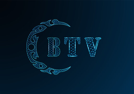 Low poly letter logo BTV design. BTV letter logo low poly vector design on blue color gradient background. BTV logo low poly design