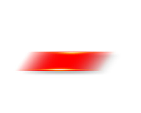 Horizontal red light flare with a glowing effect on transparent rectangle