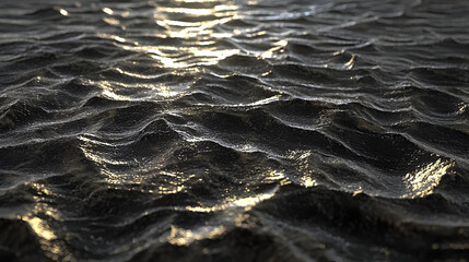 Close-up view of rippling dark water, sunlit surface.  Detailed texture and subtle ripples, creating a sense of movement and depth