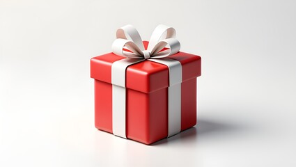 Fototapeta premium A red gift box with a white ribbon sits on a clean white background, simple, and minimal