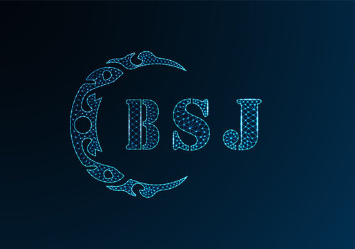 Low poly letter logo BSJ design. BSJ letter logo low poly vector design on blue color gradient background. BSJ logo low poly design