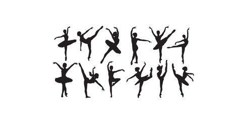 Print  silhouette gymnast dancer, set of ballerina female flexible pose