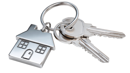 Silver house-shaped keychain with keys