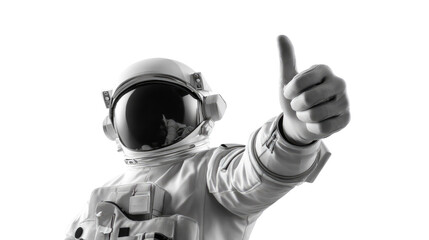 Astronaut Thumb Up: An astronaut, encased in their spacesuit, gives a confident thumbs-up, ready to embark on a cosmic journey, symbolizing positivity and achievement.