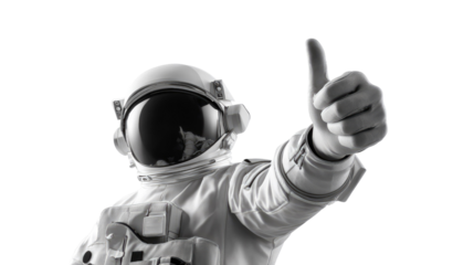 Astronaut Thumb Up: An astronaut, encased in their spacesuit, gives a confident thumbs-up, ready to embark on a cosmic journey, symbolizing positivity and achievement.