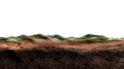 Cross-section of Earth: A detailed cross-section unveils layers of soil, rich with textures, leading to a landscape that embodies the natural geological and organic beauty. 