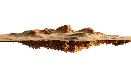 Desert Island Oasis: A cross-section reveals a miniature, surreal desert island, the sun-baked terrain contrasted by patches of resilient green vegetation, hovering in a dreamlike state. 