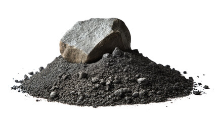 Stone on the Pile: A small grey stone sits atop a mound of dark grey earth, symbolizing weight, grounding, and the raw power of natural elements.