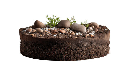 Miniature Earth Scene: A close-up of a miniature earth scene, a captivating composition where a lush blend of soil, pebbles, and delicate plants creates a captivating representation of nature.