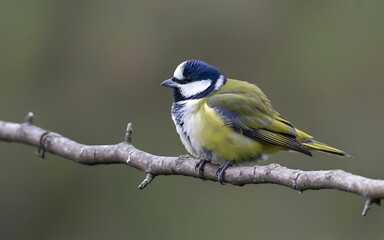 Great Tit bird perched on a bare tree branch image