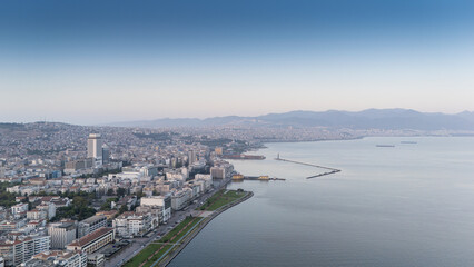 A magnificent morning view of Alsancak, izmir. Good morning izmir, Turkey. Aerial shot.