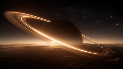 Planetary ring system, golden light