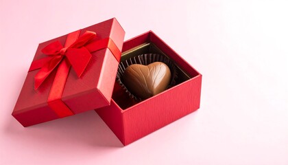 Gift Box with Chocolate Heart Pink Background