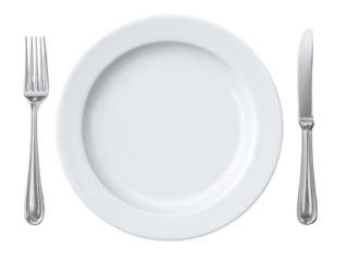 Empty white plate with fork and knife (3)