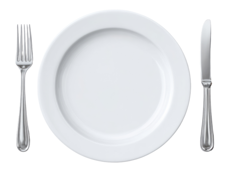 Empty white plate with fork and knife (3)