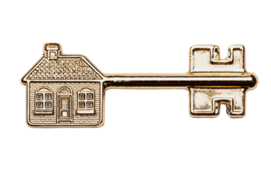 Gold key shaped like a house