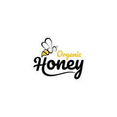 Organic Honey Logo with Bee Illustration Natural Sweetener Concept Healthy Food Products Design Element Farm Fresh Honey Branding and Marketing Template