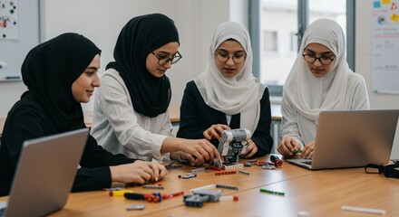 Girls working on robotics project
