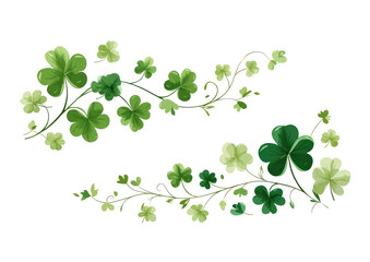 Two sprigs of clover, green and white, cascading down on a black background