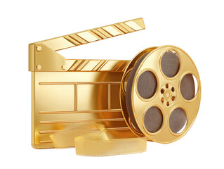 Gold film clapperboard and reel
