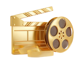 Gold film clapperboard and reel
