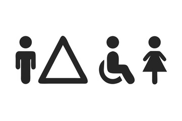 Universal restroom symbols showing male female accessible and gender neutral facilities