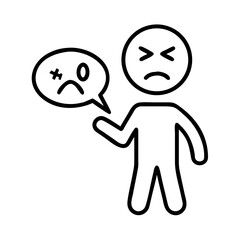 Offended words outline icon. stickman black line art illustration.
