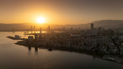 Fototapeta premium A magnificent morning view of Alsancak, izmir. Good morning izmir, Turkey. Aerial shot.