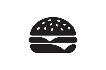 Black Burger Icon with Sesame Bun and Layers in Minimalist Style