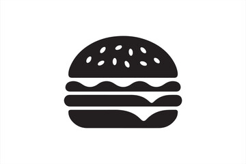 Black Silhouette Icon of a Burger with Sesame Bun and Layers