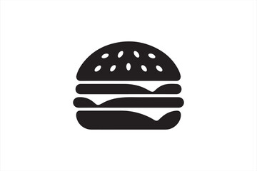 Simple Black Vector Icon of a Classic Burger with Sesame Bun