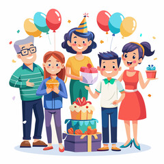 Vector big happy family together celebrate birthday