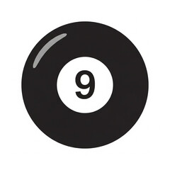A close-up illustration of a black billiard ball with the number nine.