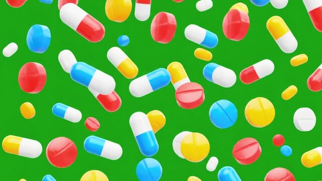 4K Green Screen Medical Particles Transforming into Pills, Tablets & Capsules | Chroma Key Animation