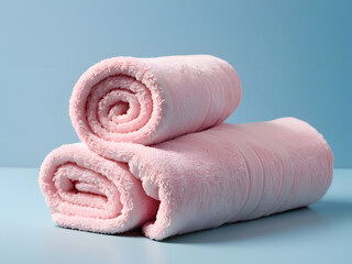 pink towel on a blue background