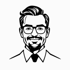 Man icon, businessman avatar vector, office worker icon, hipster face design, graphic male portrait, businessman avatar, bearded man, office worker, hipster face, male portrait