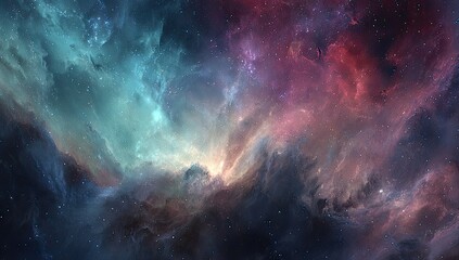 Fototapeta premium Cosmic Nebula Colorful interstellar gas and dust cloud. Background stars, vibrant colors, space exploration, science fiction design