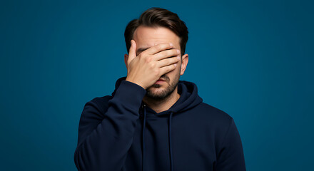 Fototapeta premium Man Covering Face with Hand Expression of Shame, Regret, or Embarrassment
