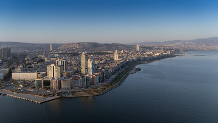 A magnificent morning view of Alsancak, izmir. Good morning izmir, Turkey. Aerial shot.