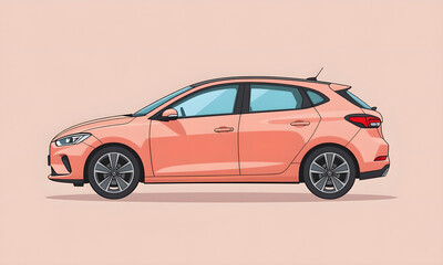 Stylized Salmon Hatchback Car Illustration on Pink Background: Transportation Concept