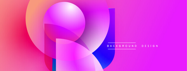 Abstract shapes overlap, creating vibrant pinks, blues, purples. Modern design elements suggest dynamic composition, smooth gradients.