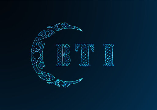 Low poly letter logo BTI design. BTI letter logo low poly vector design on blue color gradient background. BTI logo low poly design