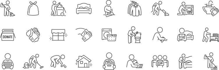 Daily Life and Routine Icon Set – Bed, Eating, Cleaning, Pet Care, TV, Family, Sleep, Daily Chores, Relaxation Icon
