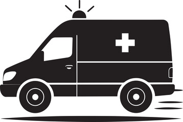 Ambulance Rushing Silhouette in Black | Emergency Vehicle Icon
