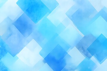Abstract Blue Geometric Squares and Watercolor Background